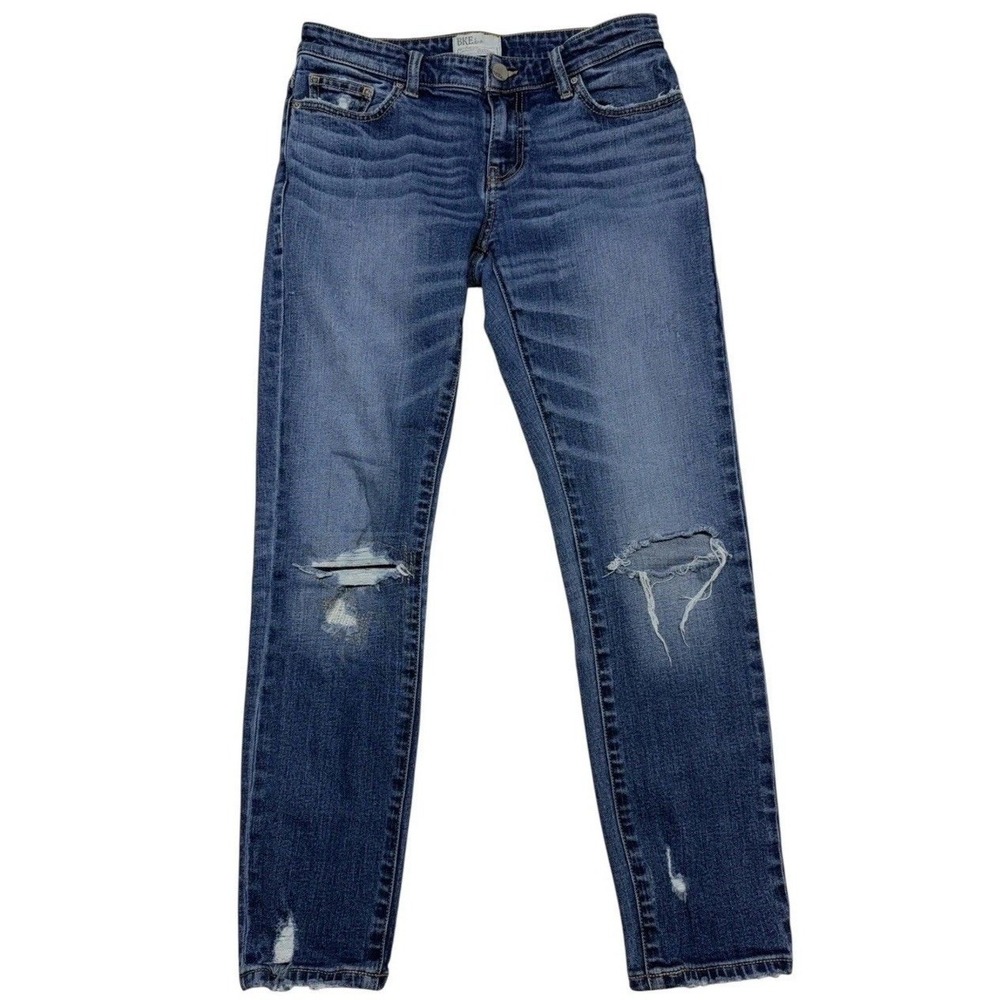 BKE Stella Straight Leg Distressed Jeans Women 27 Medium Wash Ripped Denim